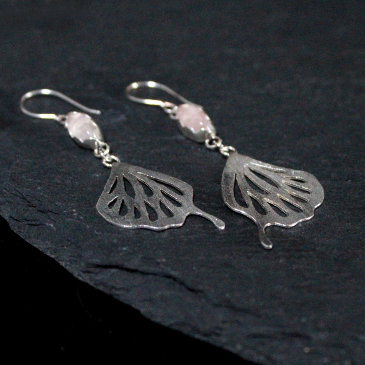 Rose Quartz Butterfly Wing Earrings