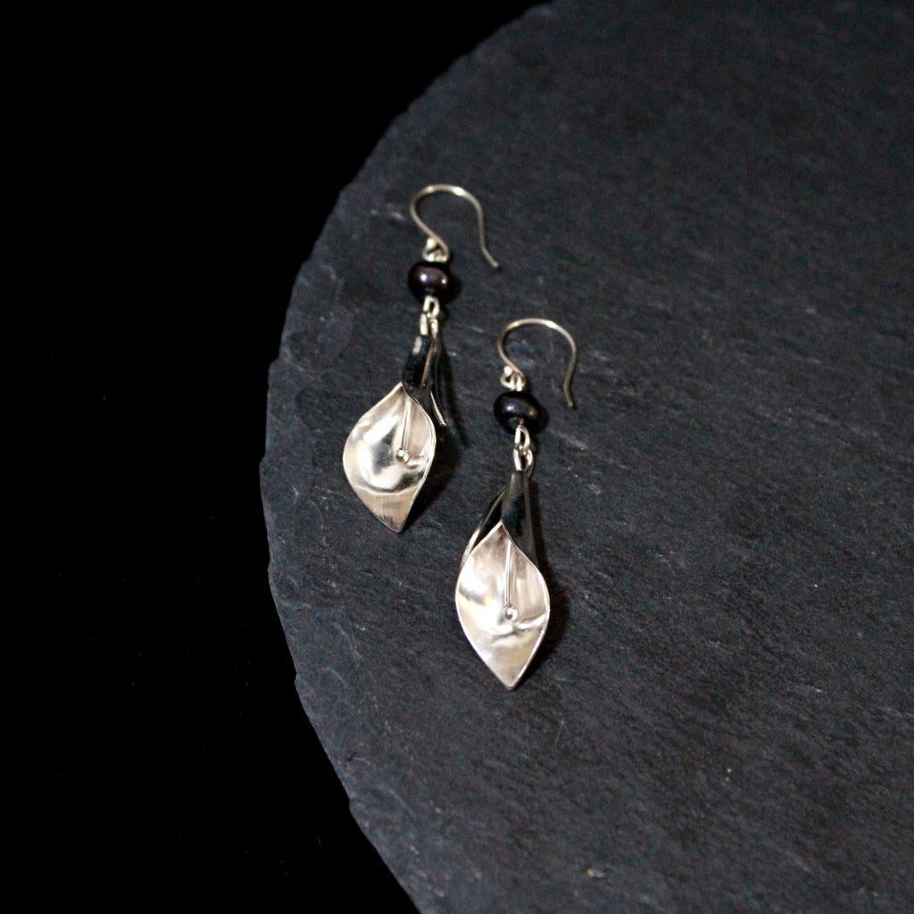 Black Pearl Calla Lily Earrings