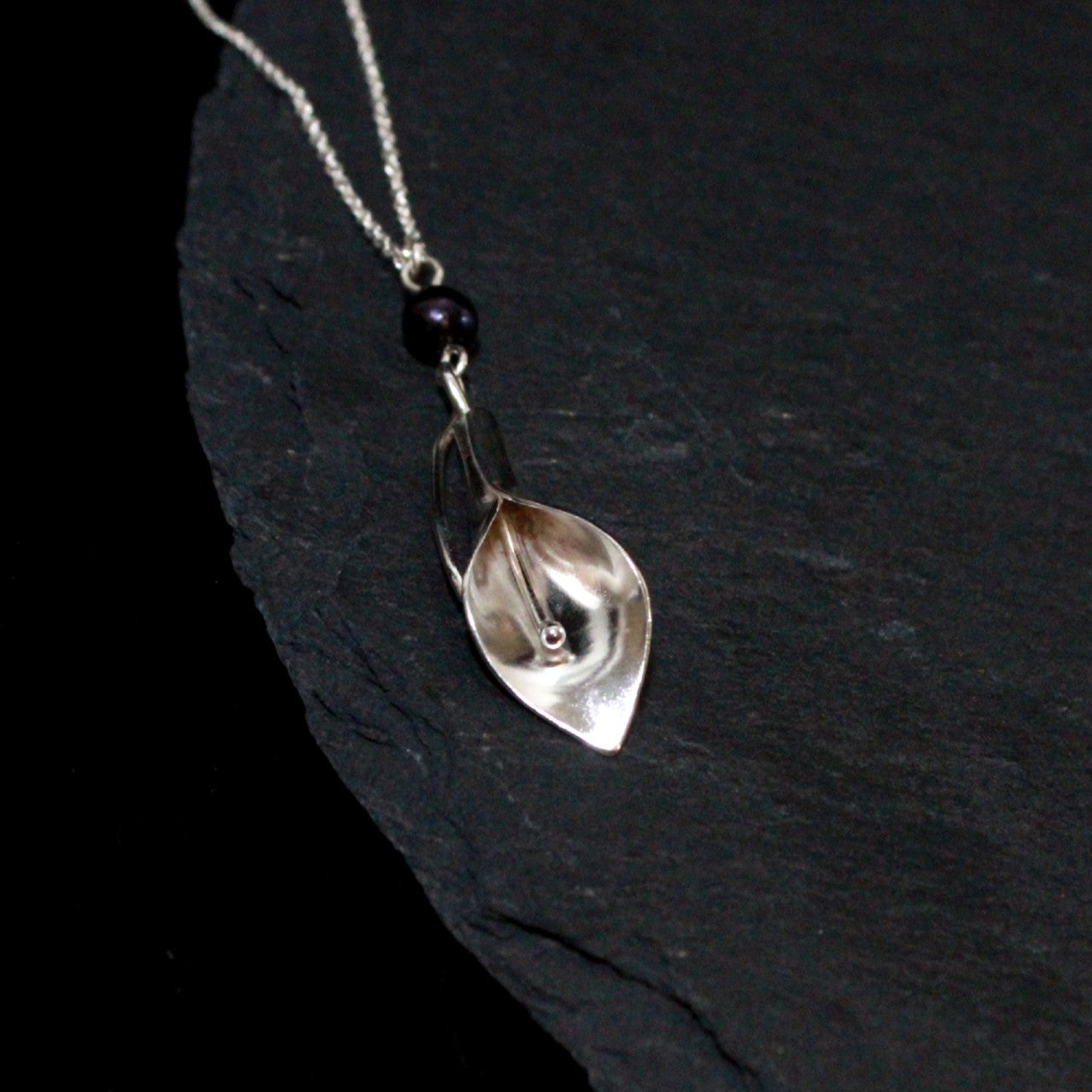 Black Pearl Calla Lily Necklace