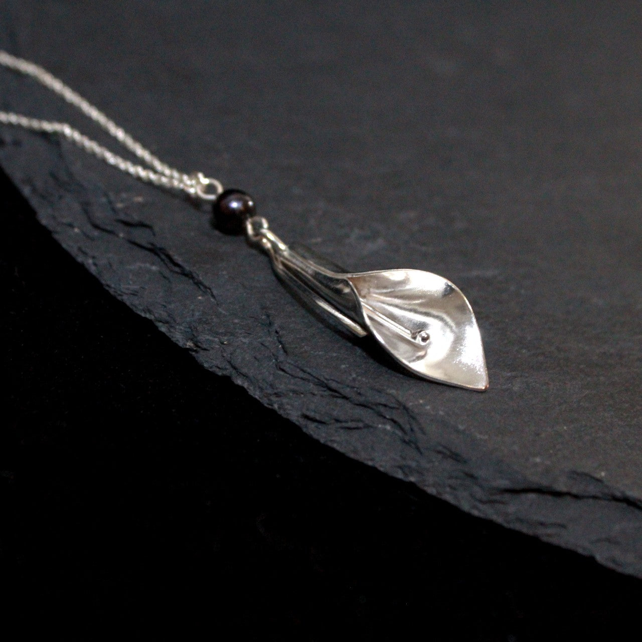 Black Pearl Calla Lily Necklace