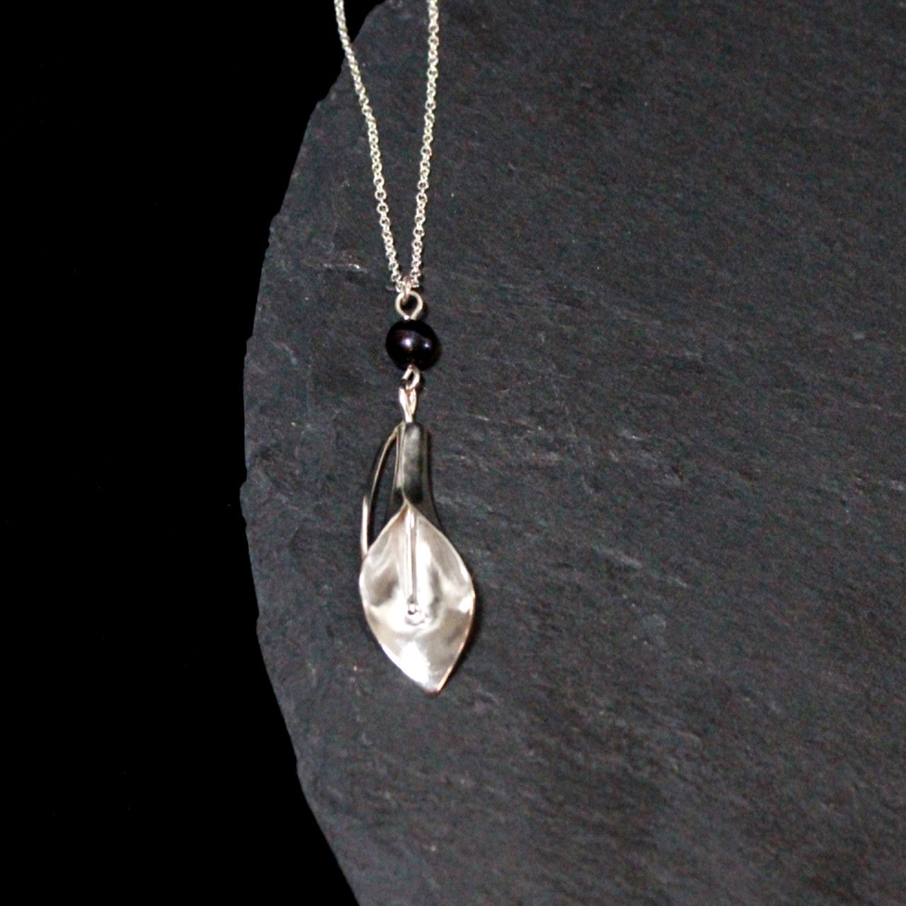 Black Pearl Calla Lily Necklace