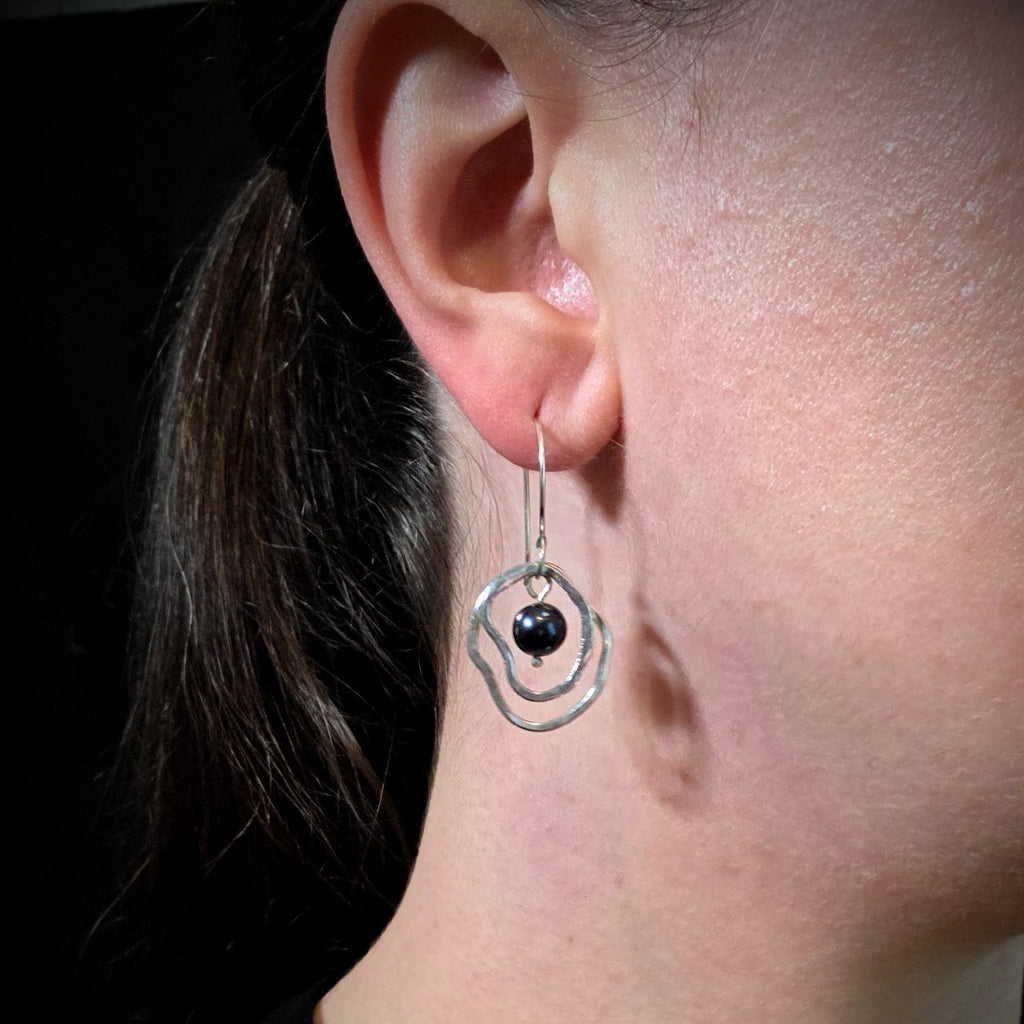 Black Freshwater Pearl Ripple Earrings