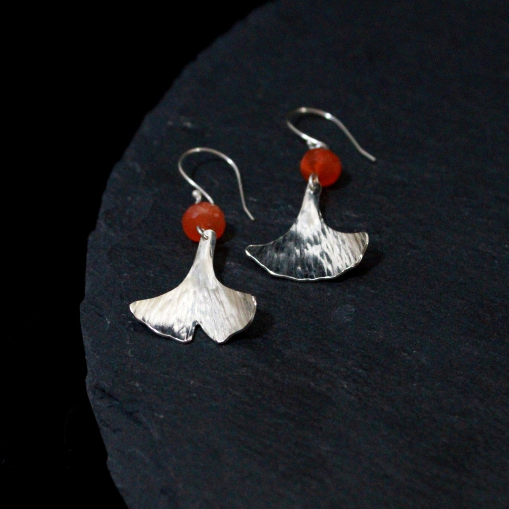 Carnelian Ginkgo Leaf Earrings