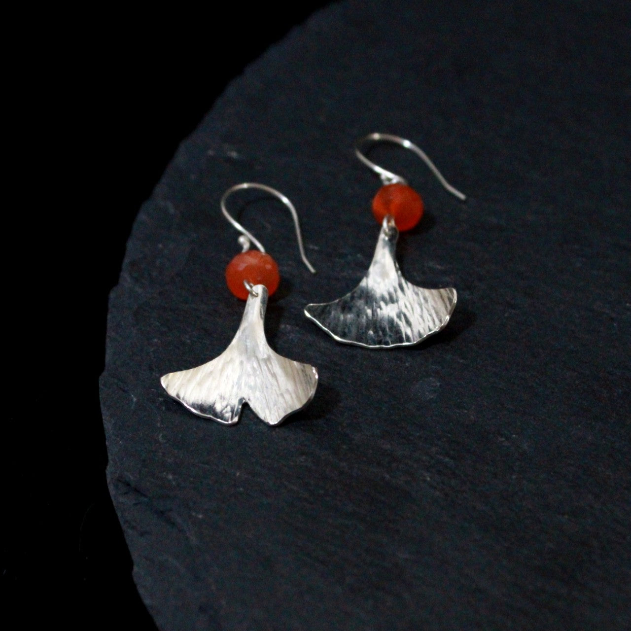 Carnelian Ginkgo Leaf Earrings