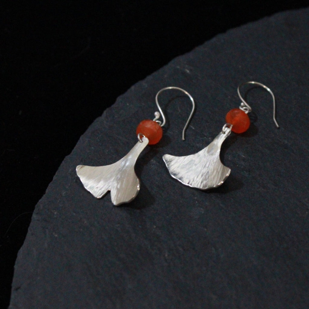 Carnelian Ginkgo Leaf Earrings