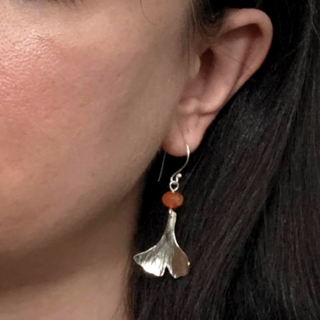 Carnelian Ginkgo Leaf Earrings