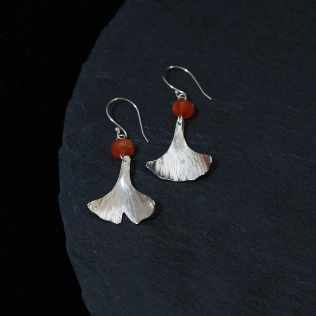 Carnelian Ginkgo Leaf Earrings