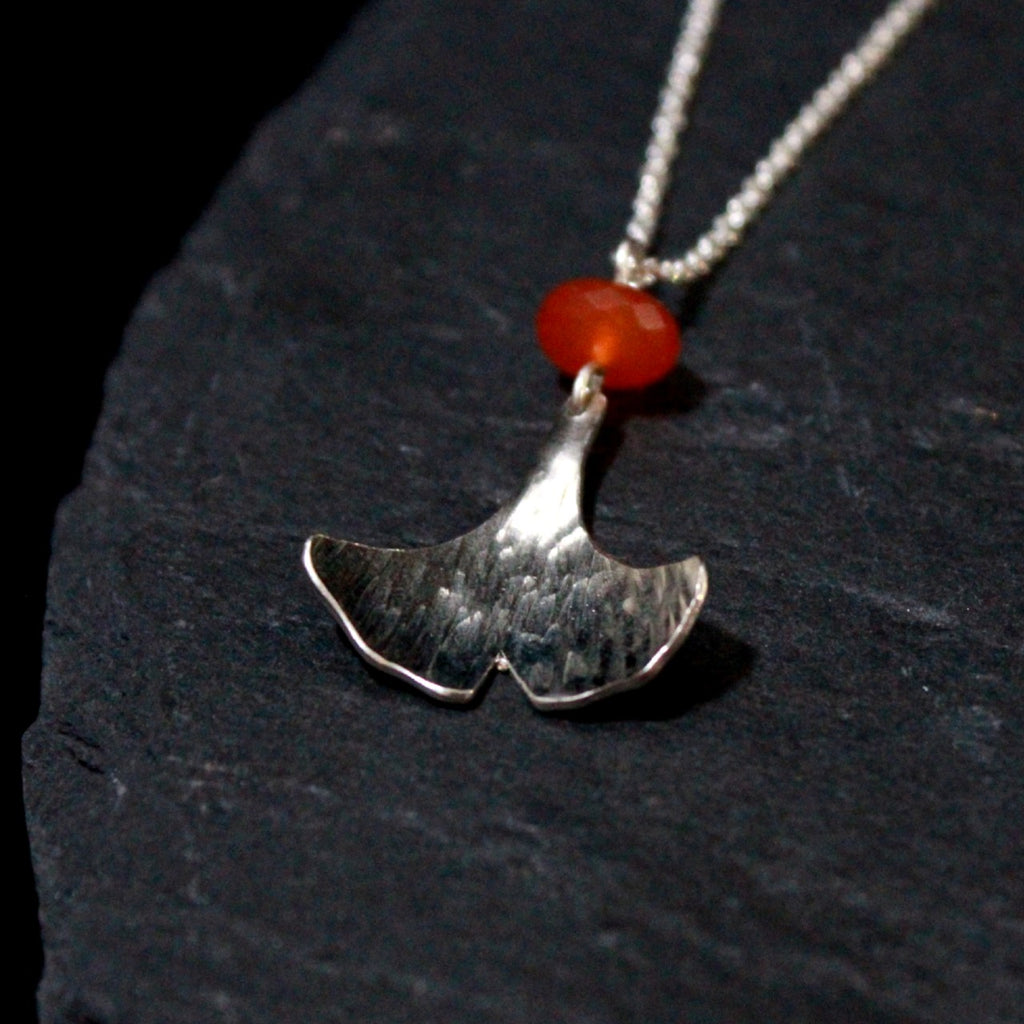 Carnelian Ginkgo Leaf Necklace