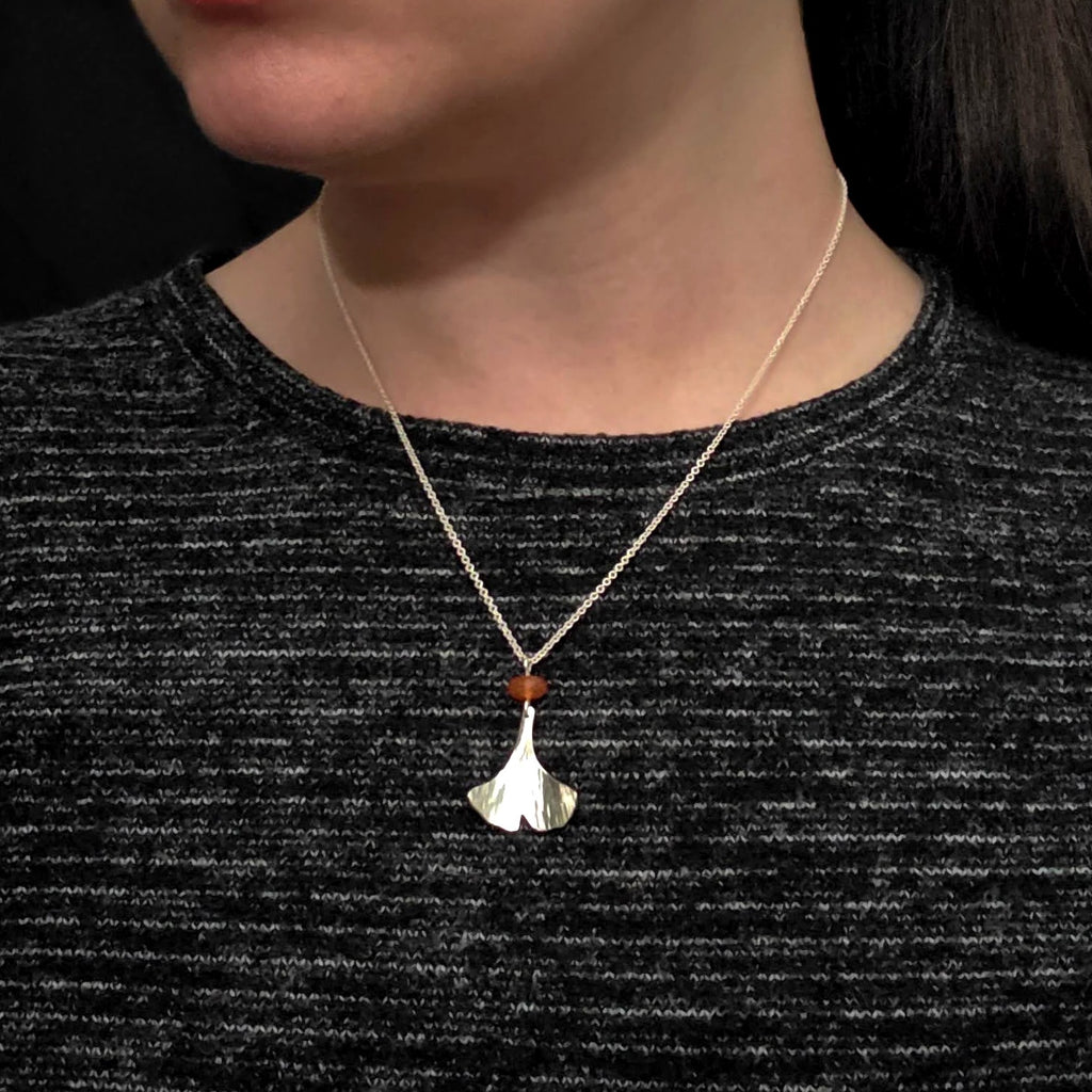 Carnelian Ginkgo Leaf Necklace