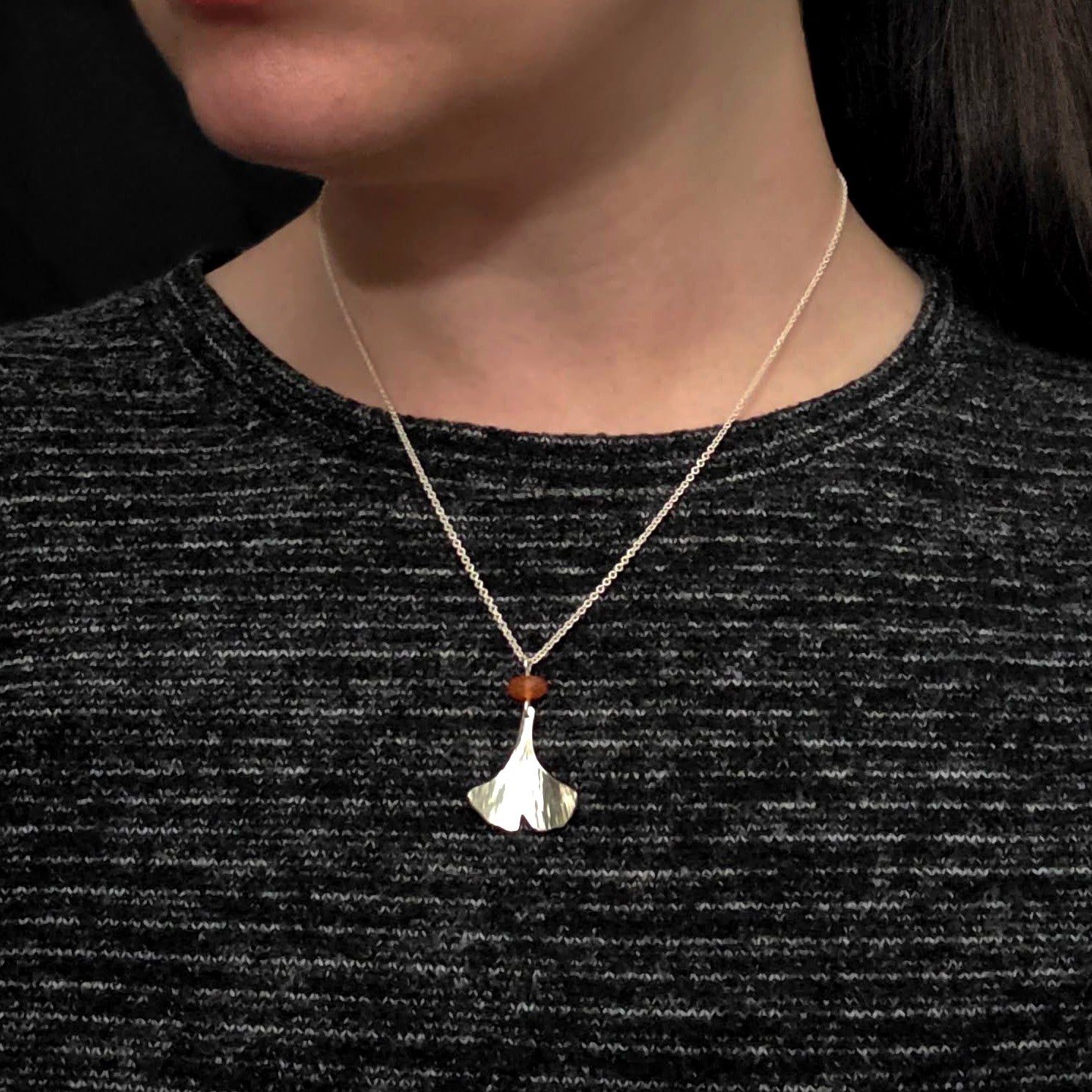 Carnelian Ginkgo Leaf Necklace