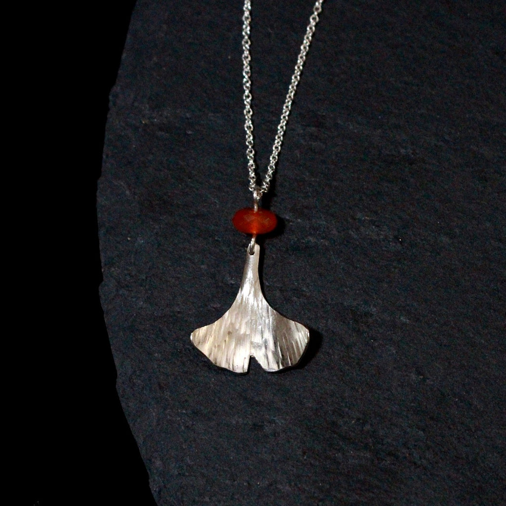 Carnelian Ginkgo Leaf Necklace