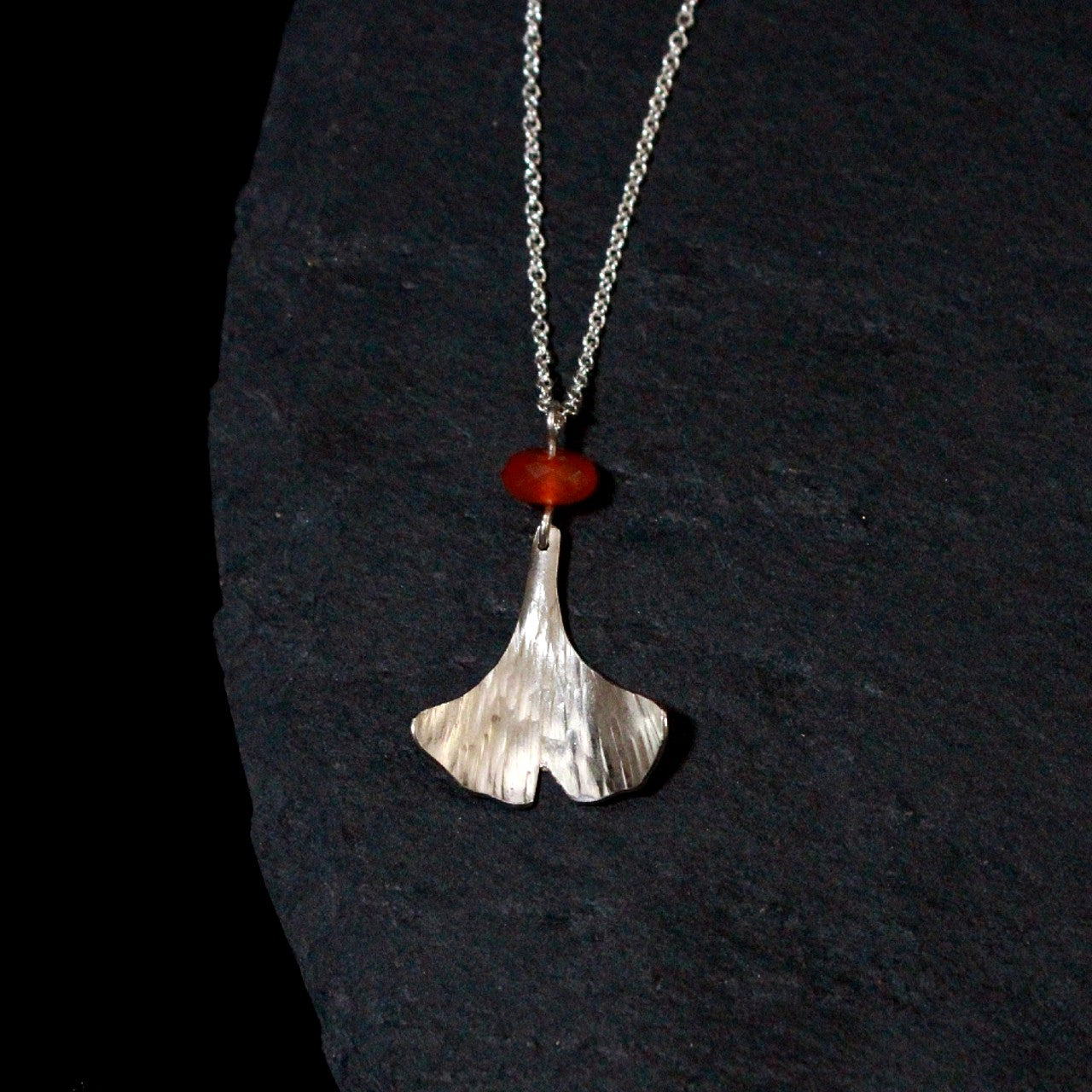 Carnelian Ginkgo Leaf Necklace