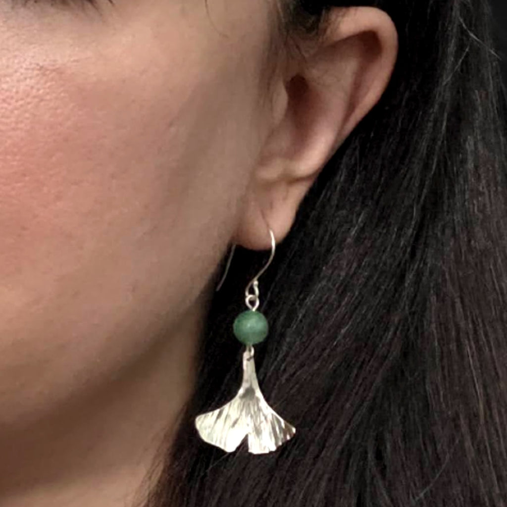 Chrysoprase Ginkgo Leaf Earrings