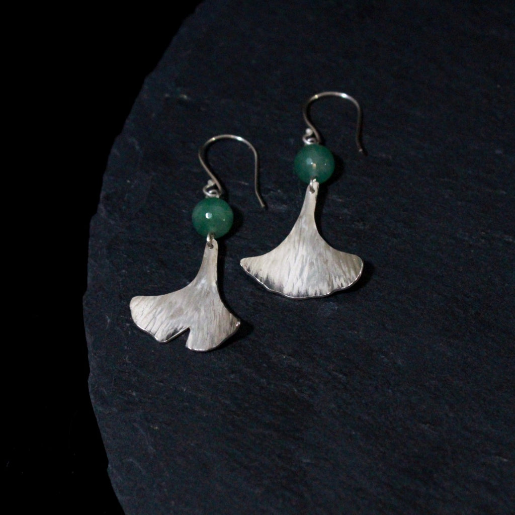 Chrysoprase Ginkgo Leaf Earrings
