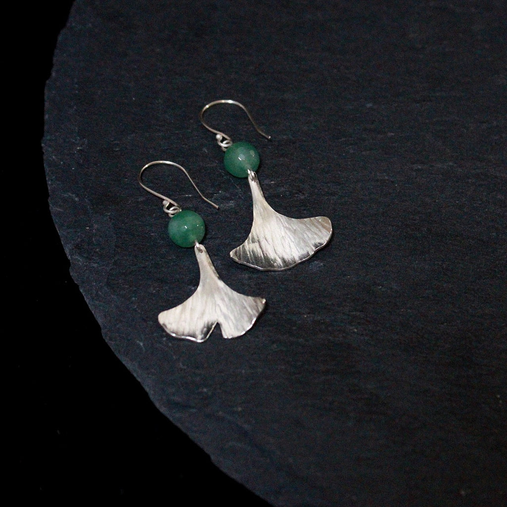 Chrysoprase Ginkgo Leaf Earrings