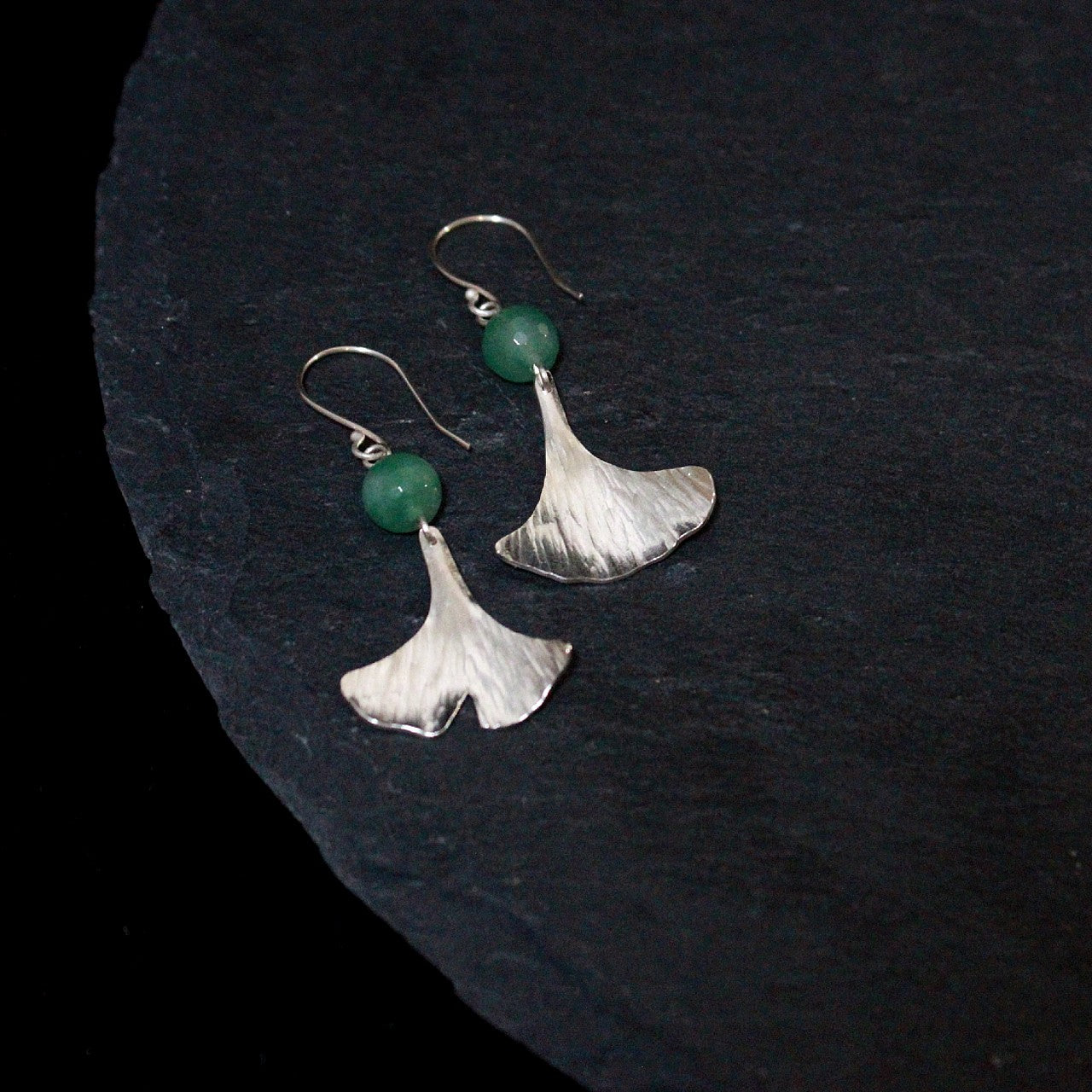 Chrysoprase Ginkgo Leaf Earrings
