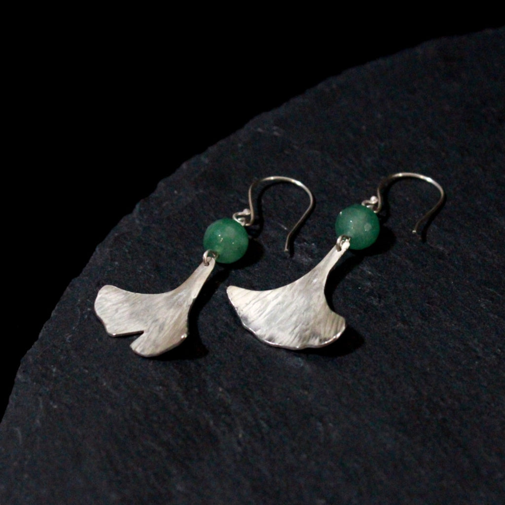 Chrysoprase Ginkgo Leaf Earrings
