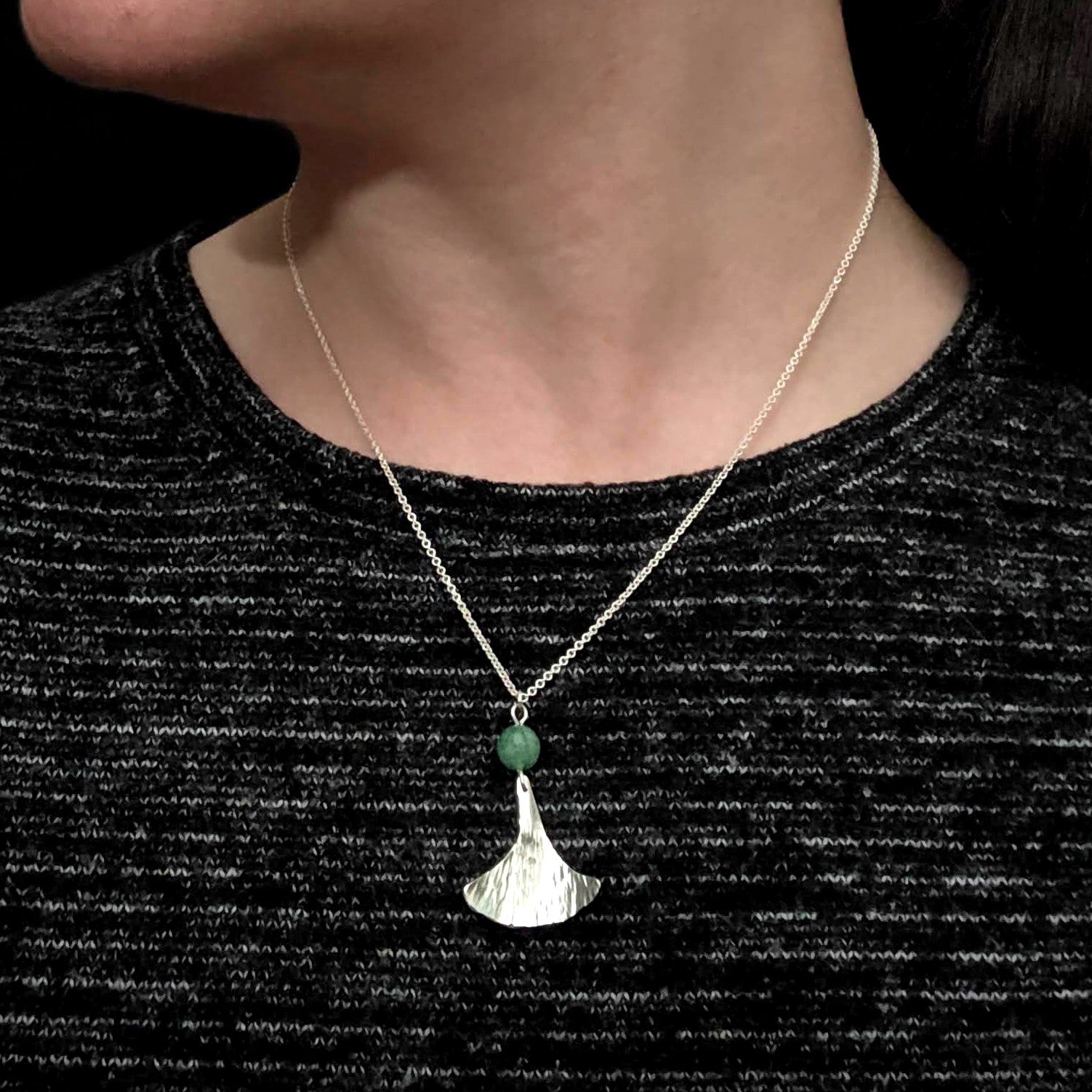 Chrysoprase Ginkgo Leaf Necklace