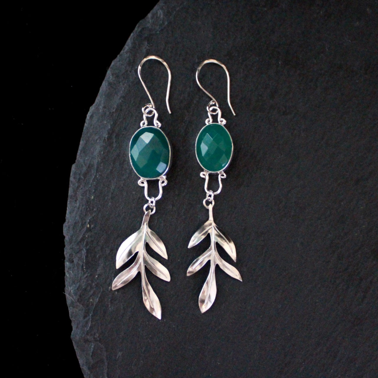 Chrysoprase Leaf Earrings