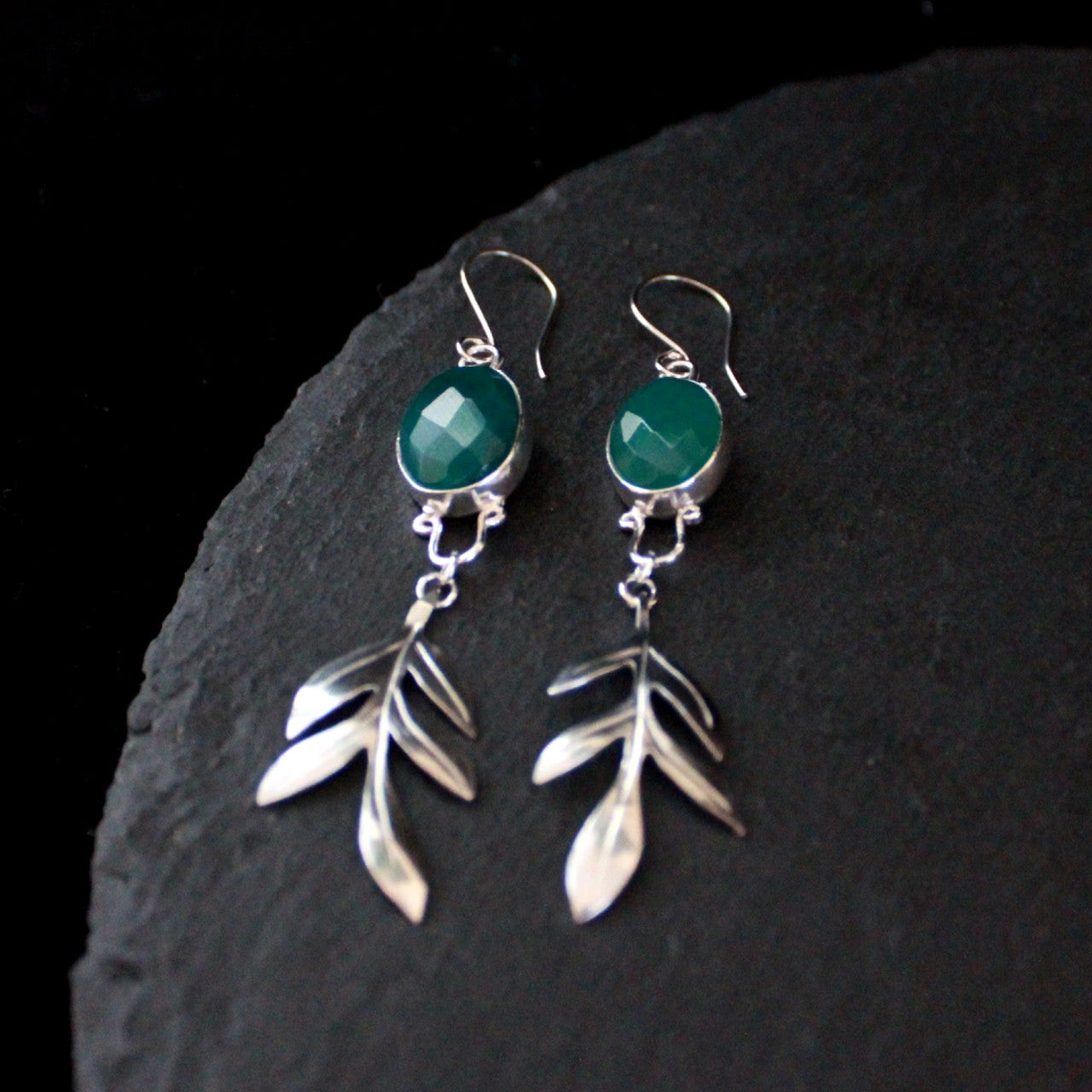 Chrysoprase Leaf Earrings