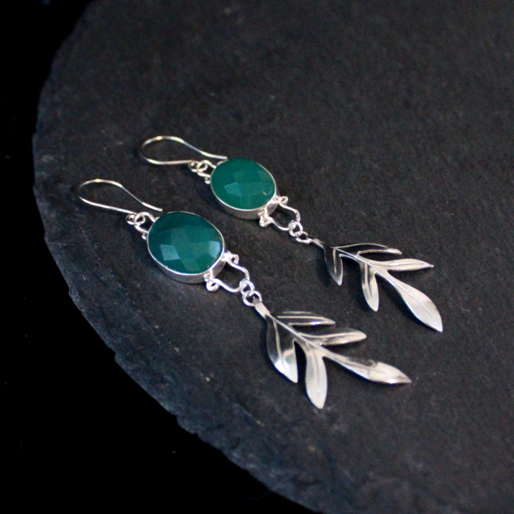 Chrysoprase Leaf Earrings