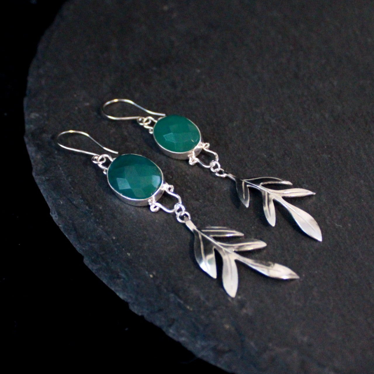 Chrysoprase Leaf Earrings