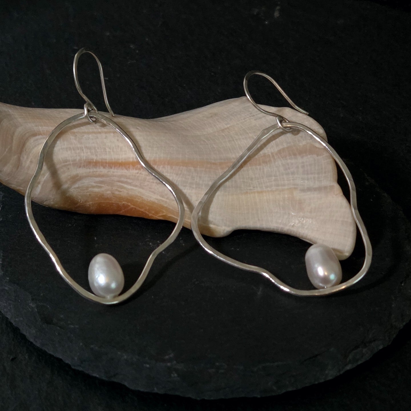 Freshwater Pearl Hoop Ripple Earrings