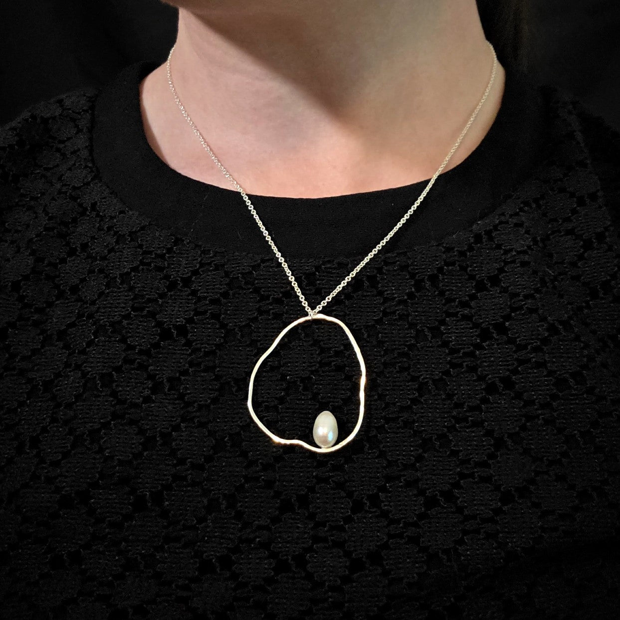 Freshwater Pearl Hoop Ripple Necklace