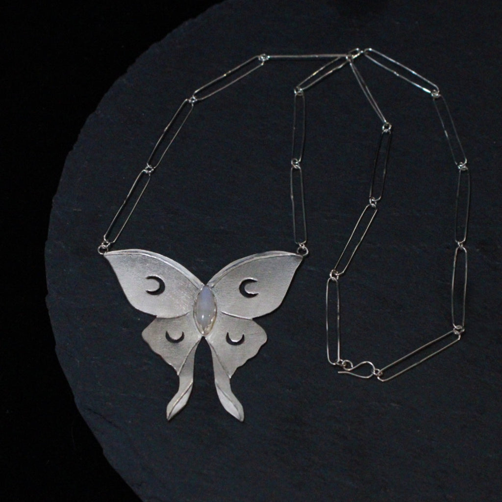 Moonstone Luna Moth Necklace