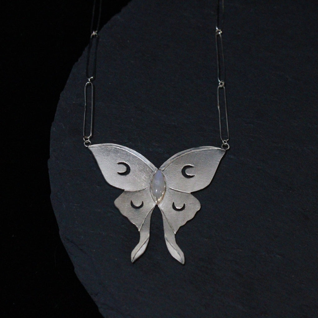Moonstone Luna Moth Necklace