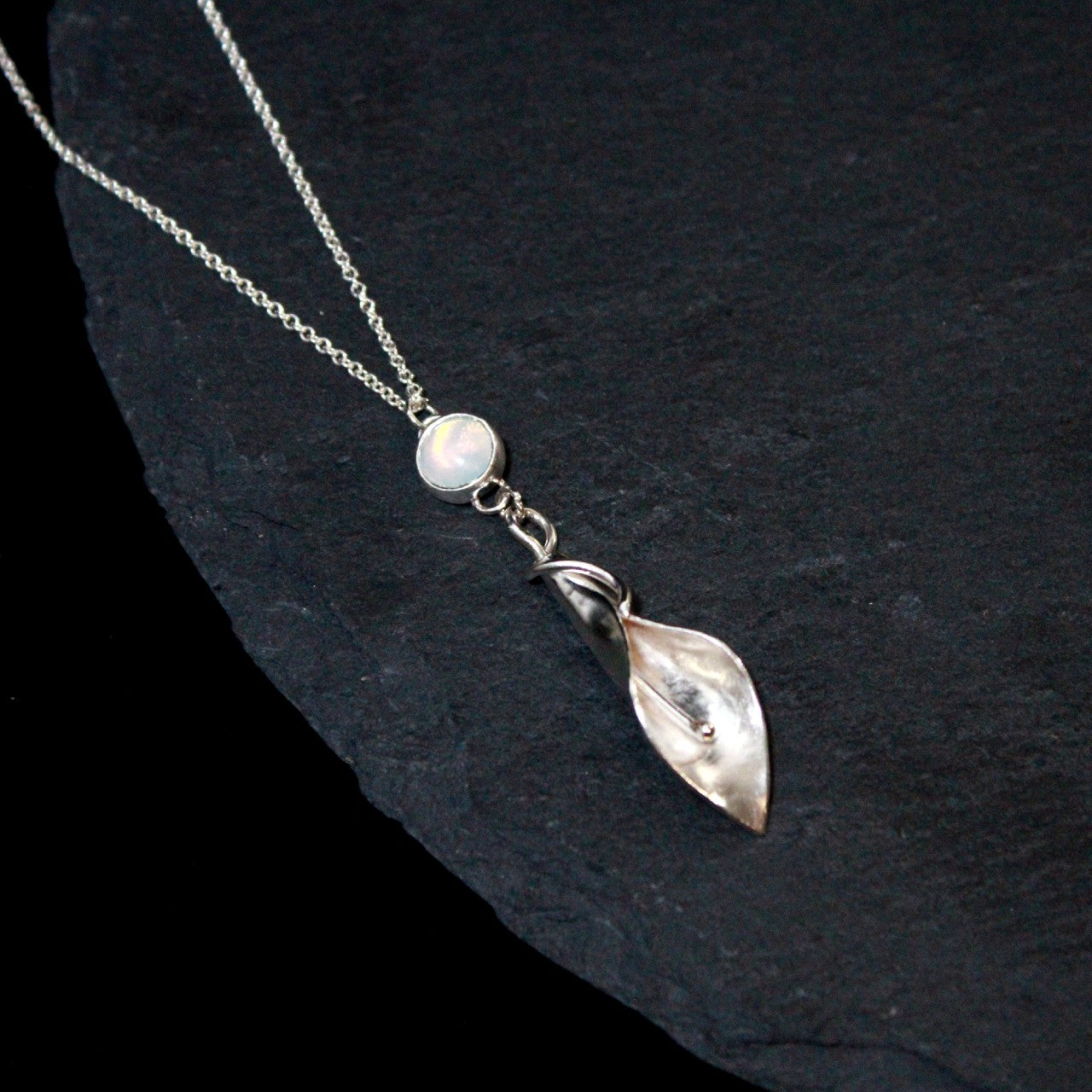 white gold calla lily necklace Opal Calla Lily Necklace