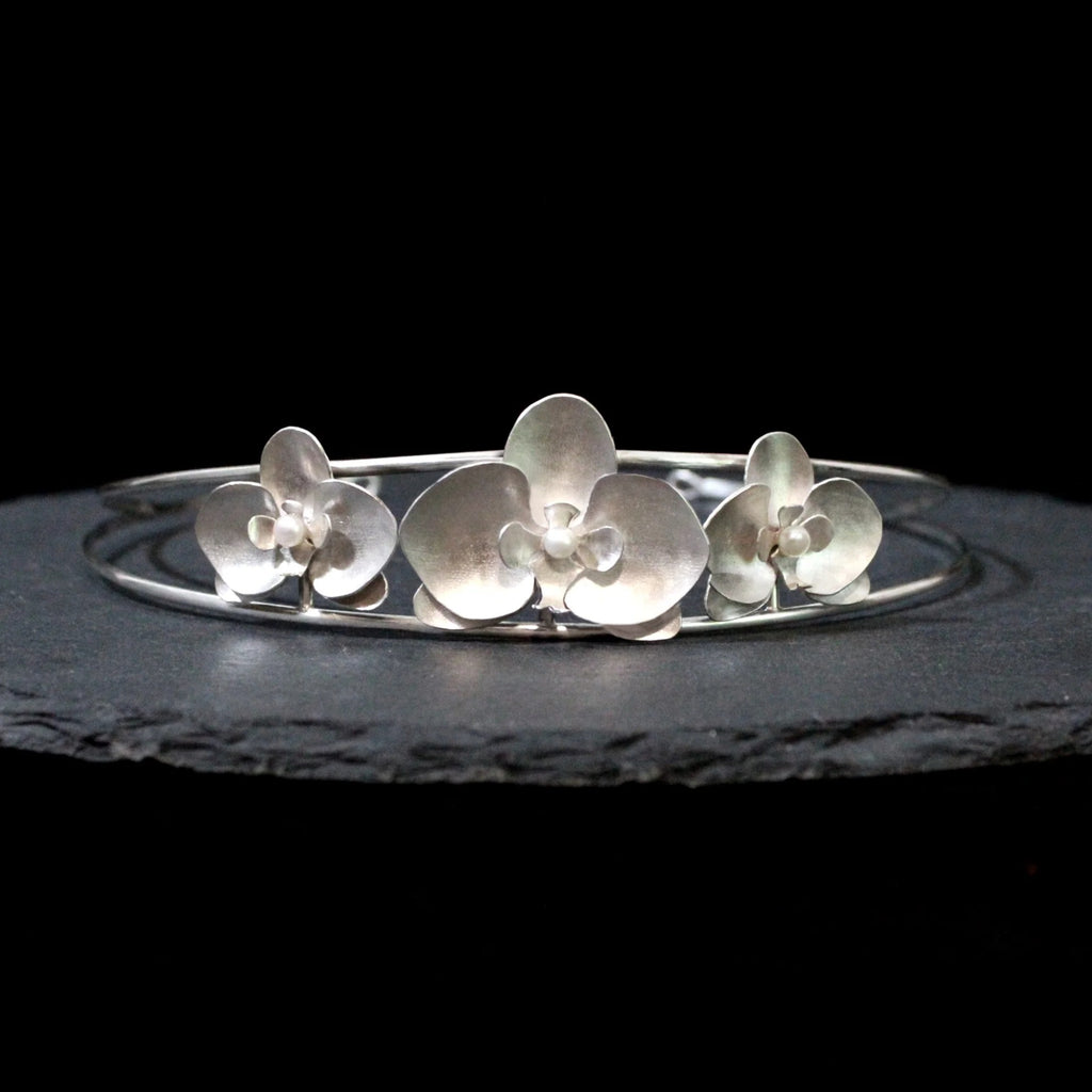 Argentium silver orchid tiara with white pearls