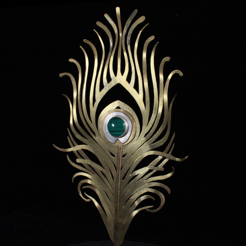 Malachite Peacock Sculpture Brooch