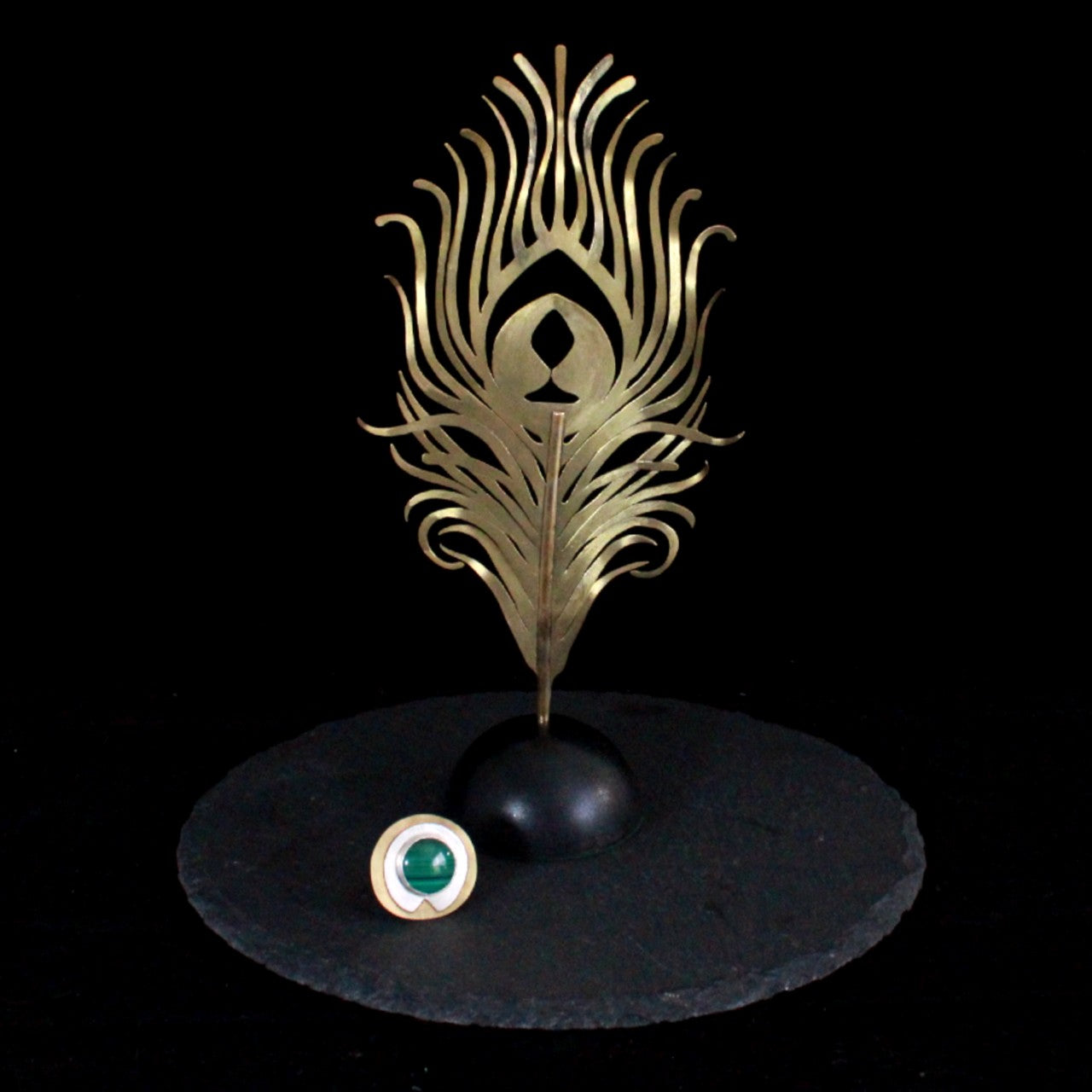 Malachite Peacock Sculpture Brooch