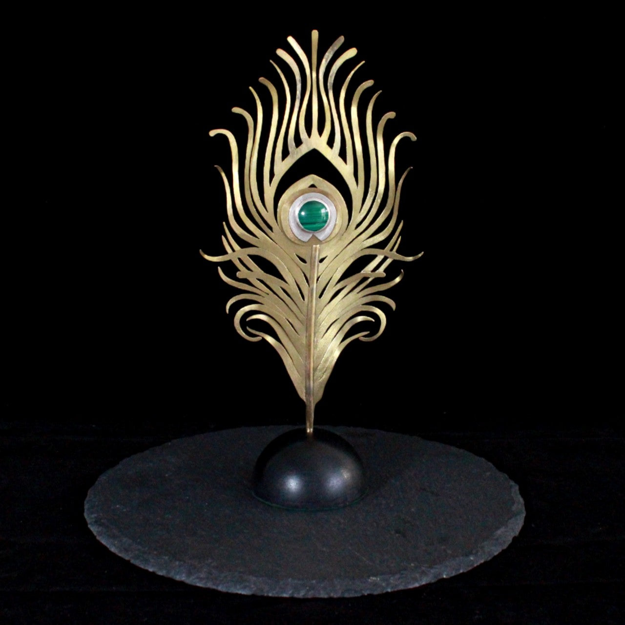 Malachite Peacock Sculpture Brooch