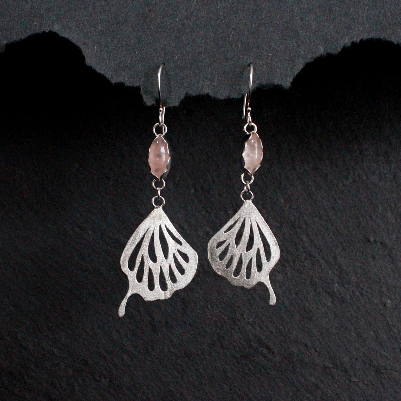 Rose Quartz Butterfly Wing Earrings