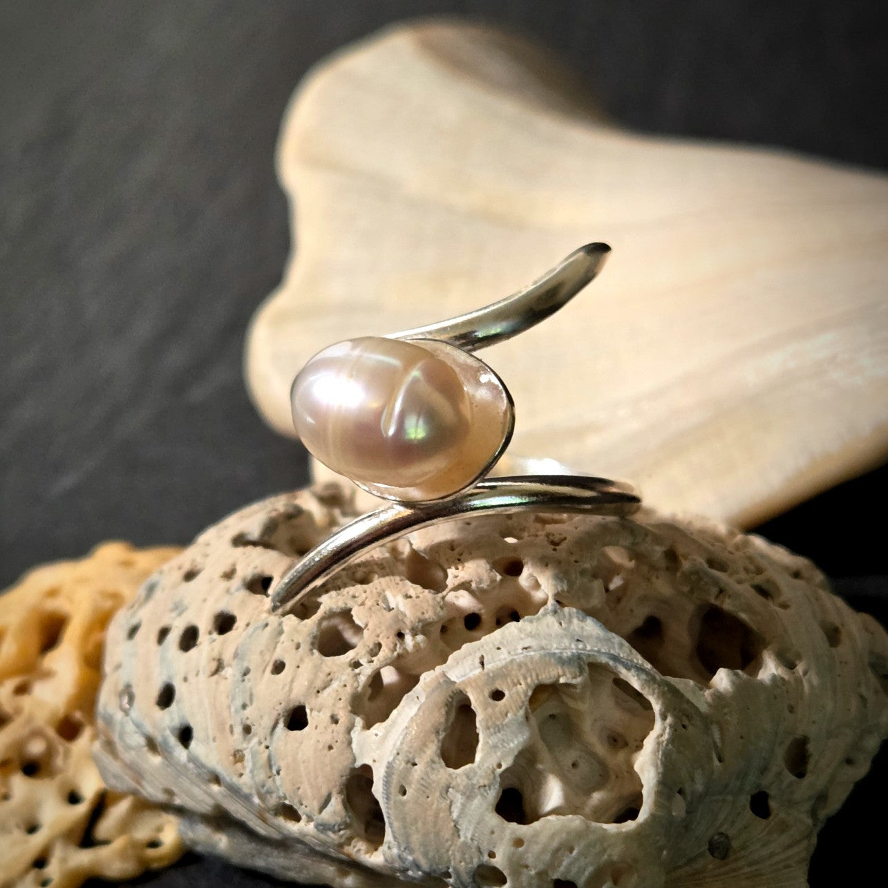 Freshwater Pearl Wave Ring