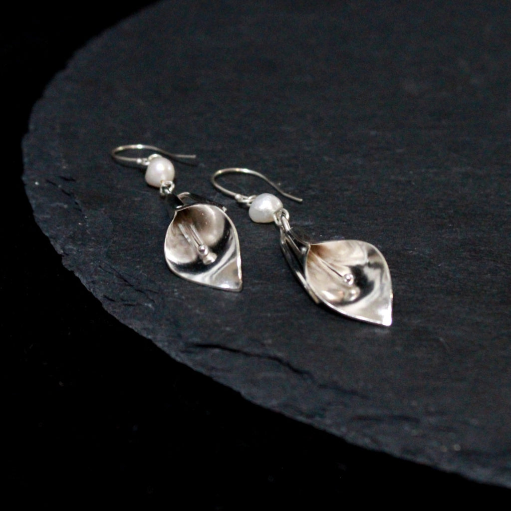 White Pearl Calla Lily Earrings
