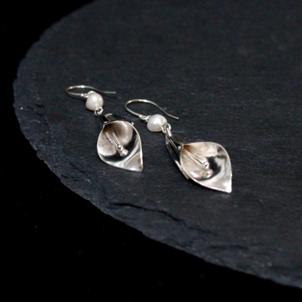 White Pearl Calla Lily Earrings