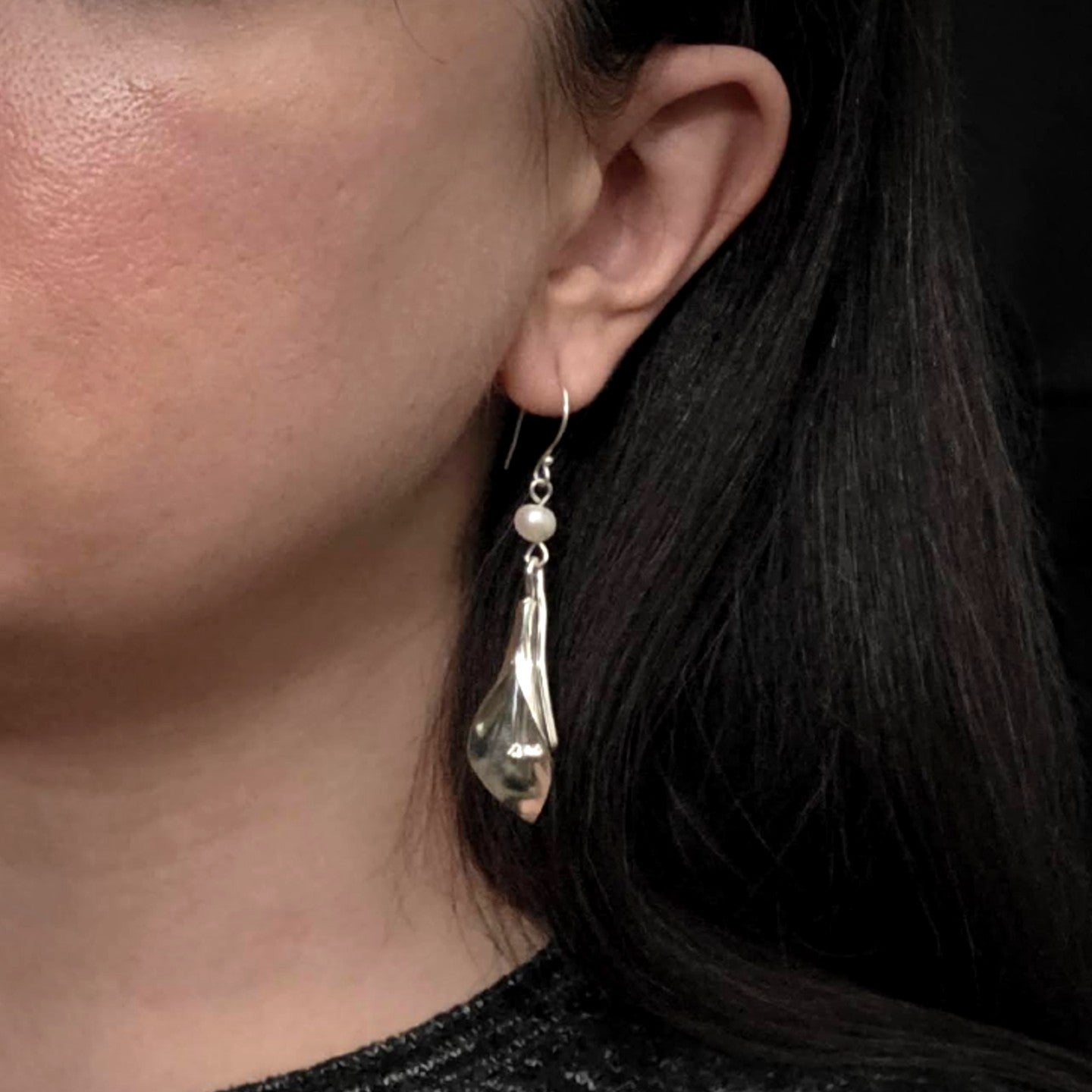 White Pearl Calla Lily Earrings