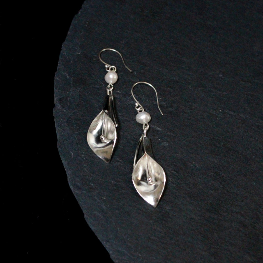 White Pearl Calla Lily Earrings