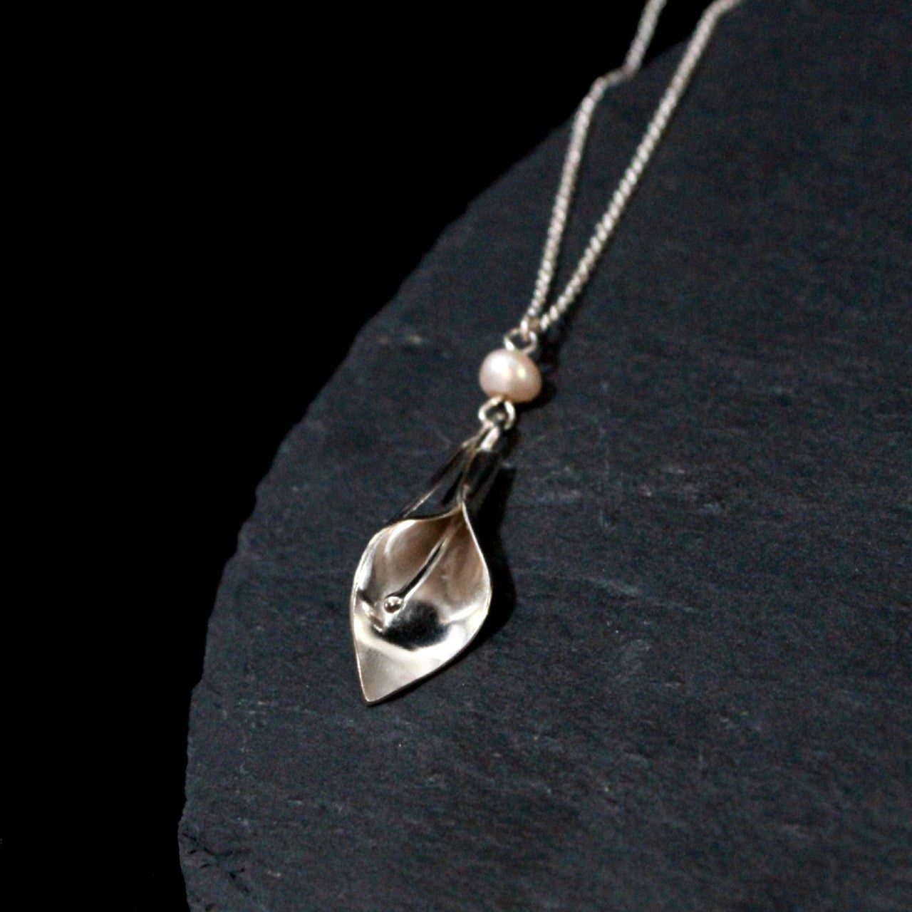 White Pearl Calla Lily Necklace