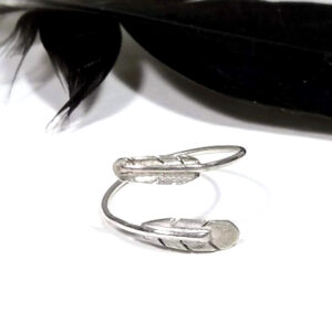 silver adjustable double feather wrap ring 2