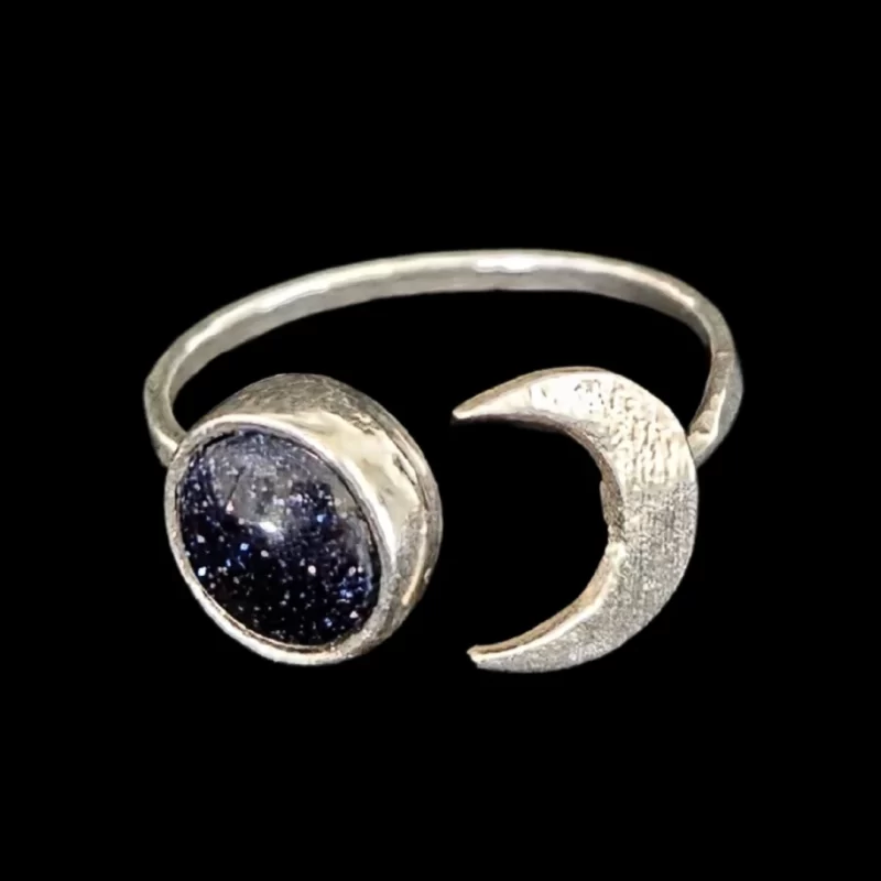 Blue Goldstone Crescent Moon Ring - Image 2