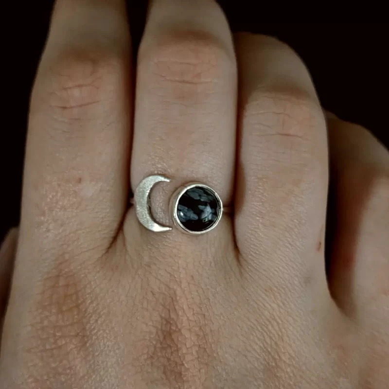 Blue Goldstone Crescent Moon Ring - Image 3