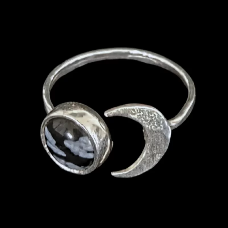 Snowflake Obsidian Crescent Moon Ring - Image 2